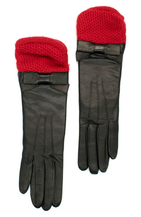 Leather Gloves with Knit Cuffs