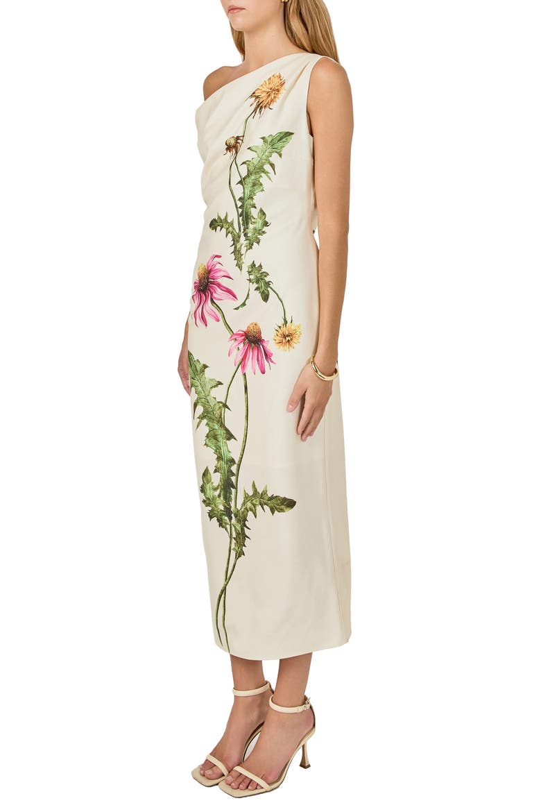 Floral Print Asymmetric Sleeveless Dress, Alternate, color, CREAM