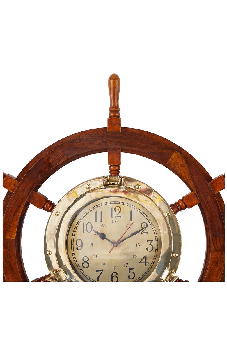 Goldtone Wood Ship wheel Sail Boat Wall Clock, Alternate, color, GOLD