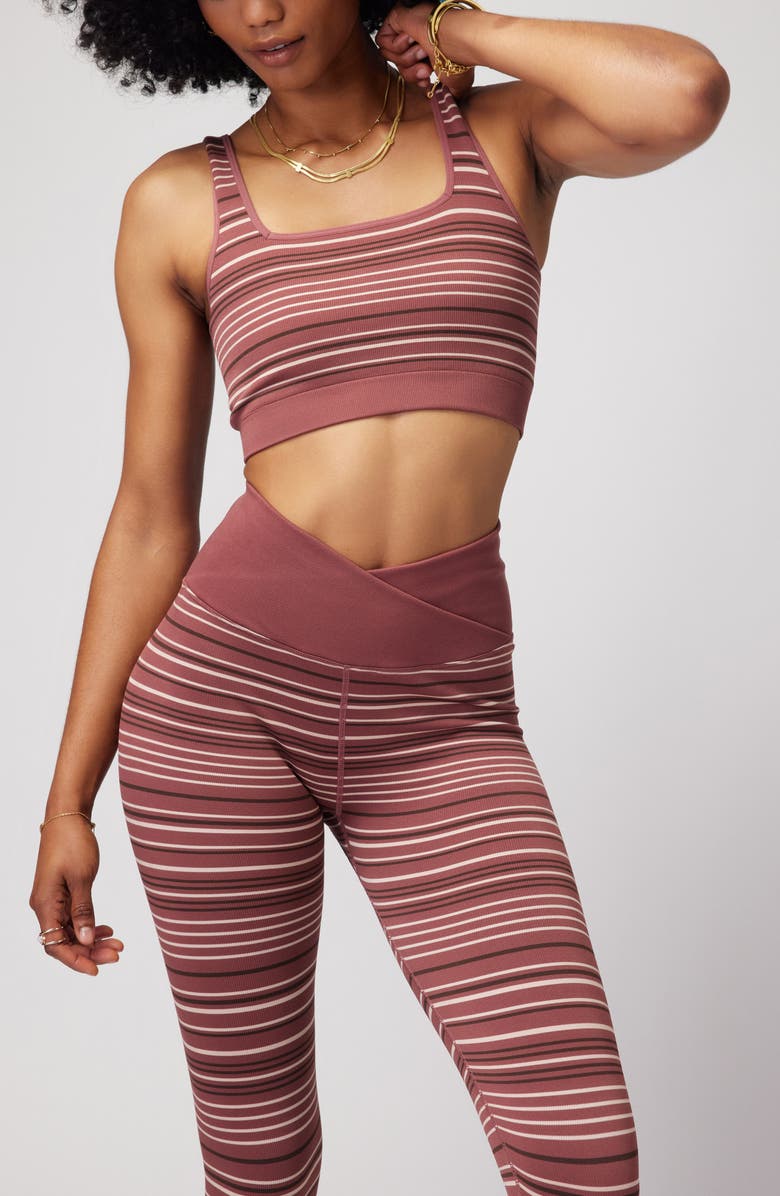 Spiritual Gangster Lena Stripe Seamless Rib Sports Bra, Alternate, color,
