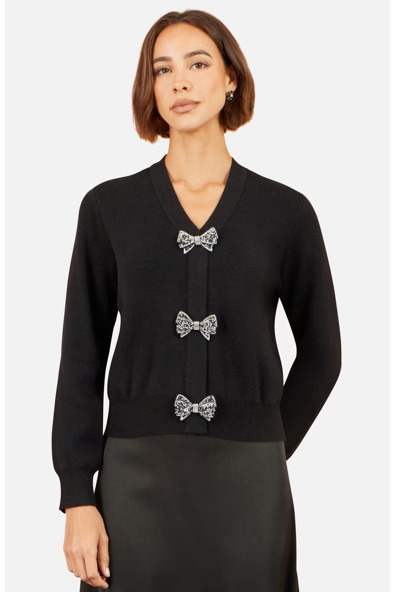 Sparkle Bow Cardigan, Main, color, Black