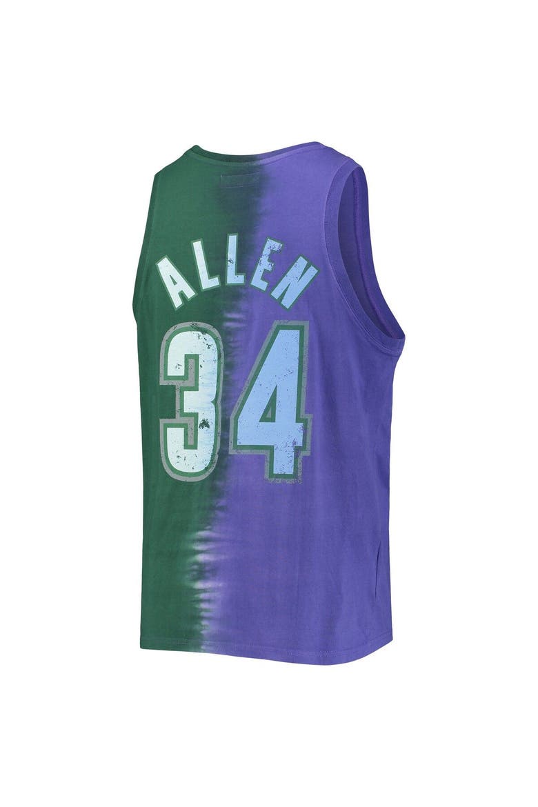 Men's Mitchell & Ness Ray Allen Green/Purple Milwaukee Bucks Hardwood Classics Tie-Dye Name & Number Tank Top, Alternate, color, Purple