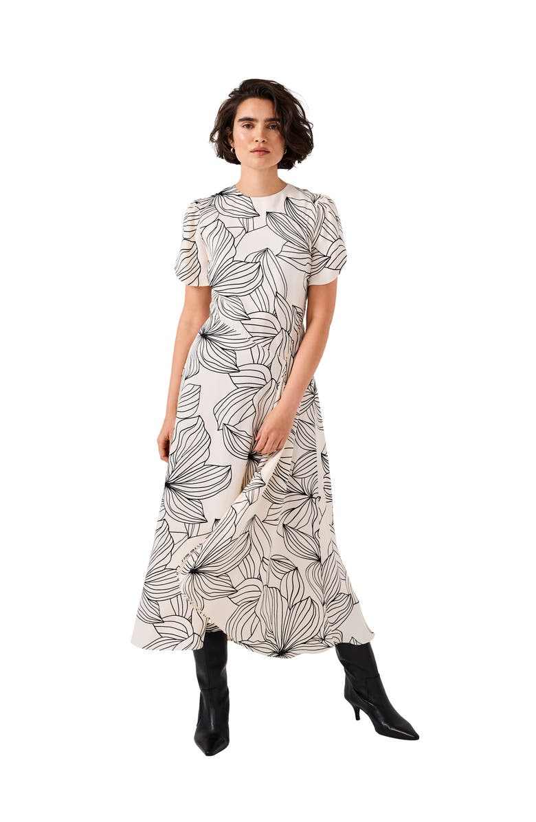 MINT VELVET Print Short Sleeve Satin Midi Dress, Main, color, Cream