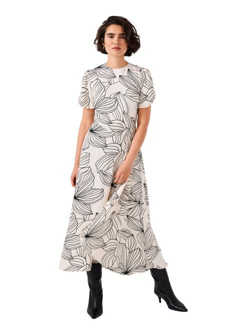 Print Short Sleeve Satin Midi Dress