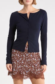 Lush Long Sleeve Button Front Crop Top