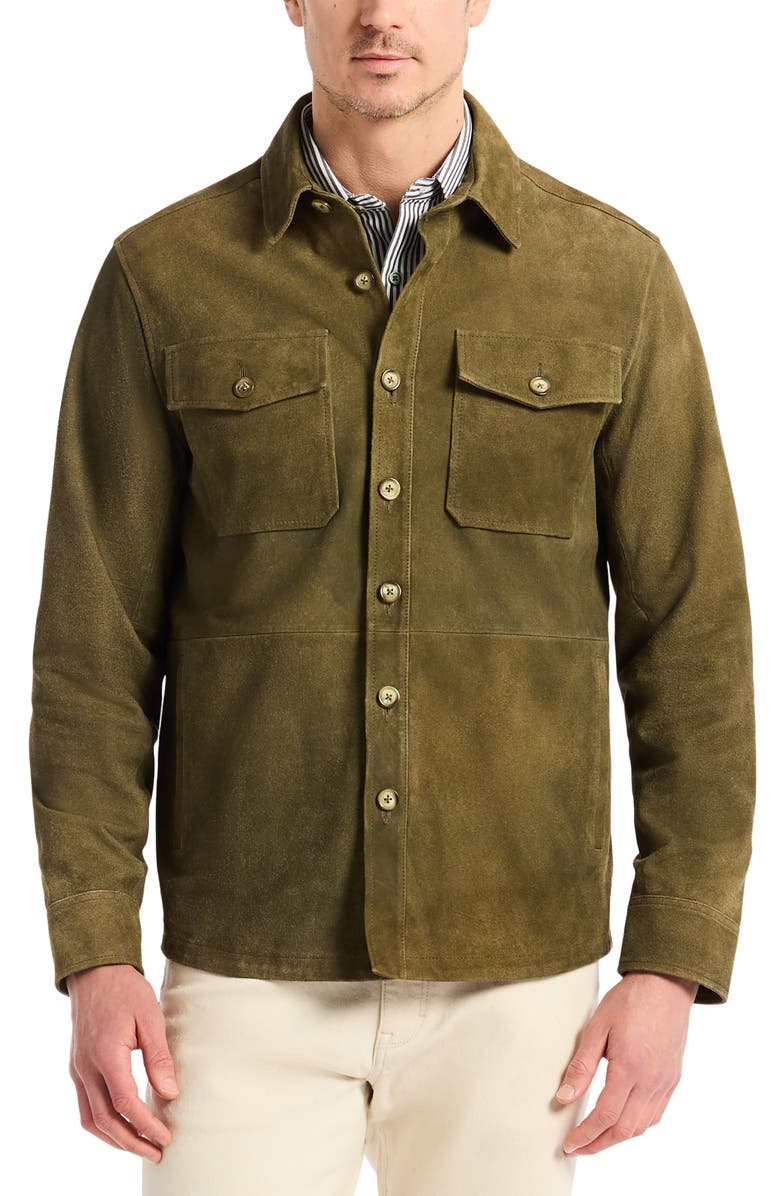 Robert Graham Manzo Goatskin Suede Field Jacket, Main, color, Olive