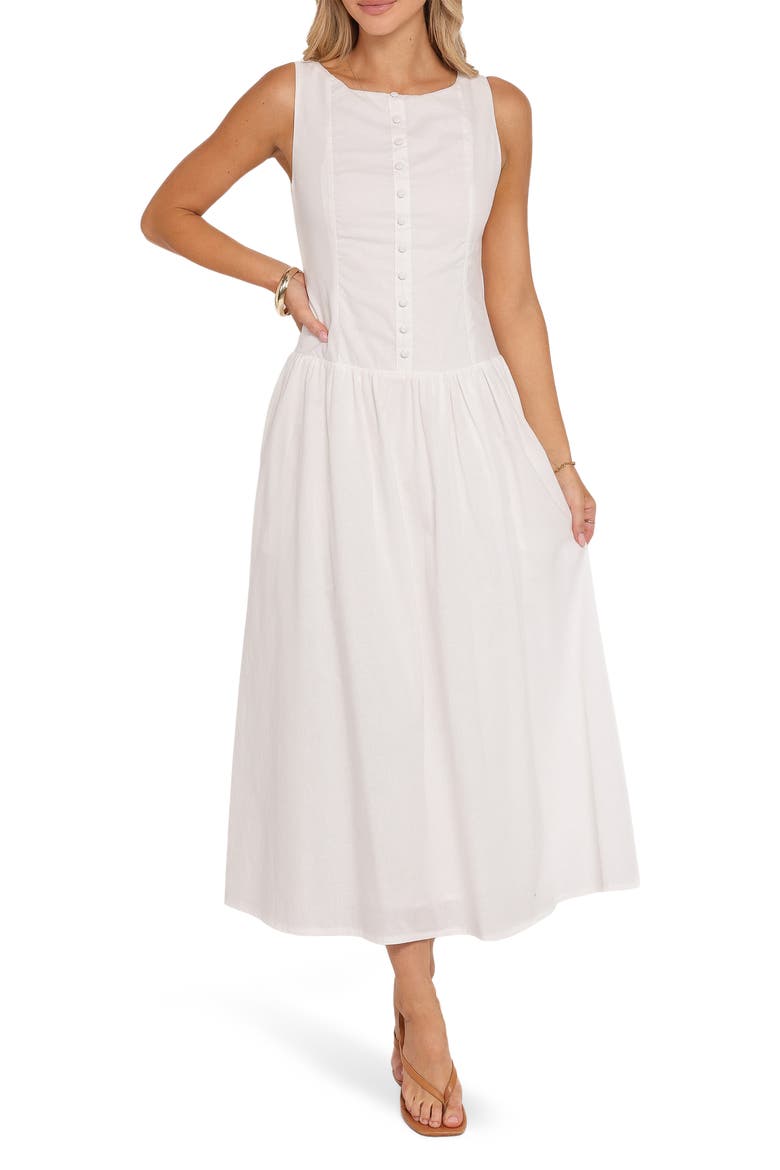 Evie Cotton & Linen Buttoned Maxi Dress, Main, color, WHITE