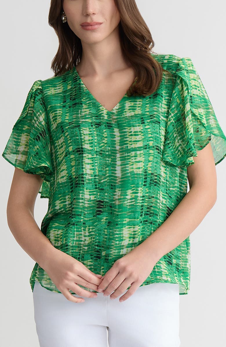 KASPER Flutter Sleeve Top, Main, color, Lush Green Multi