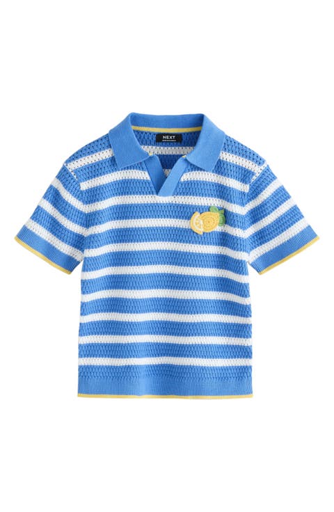Kids' Stripe Open Stitch Cotton Polo Sweater (Little Kid)