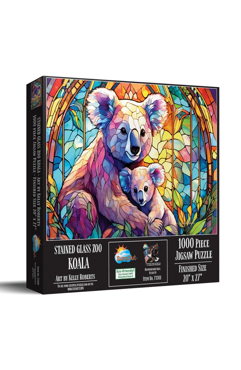 Sunsout Stained Glass Zoo Koala 1000 piece Jigsaw Puzzle for Adults, Main, color, Multicolor