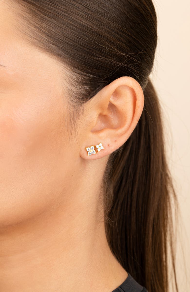 Sterling Forever CZ Cluster 2-Pack Stud Earrings, Alternate, color, Gold