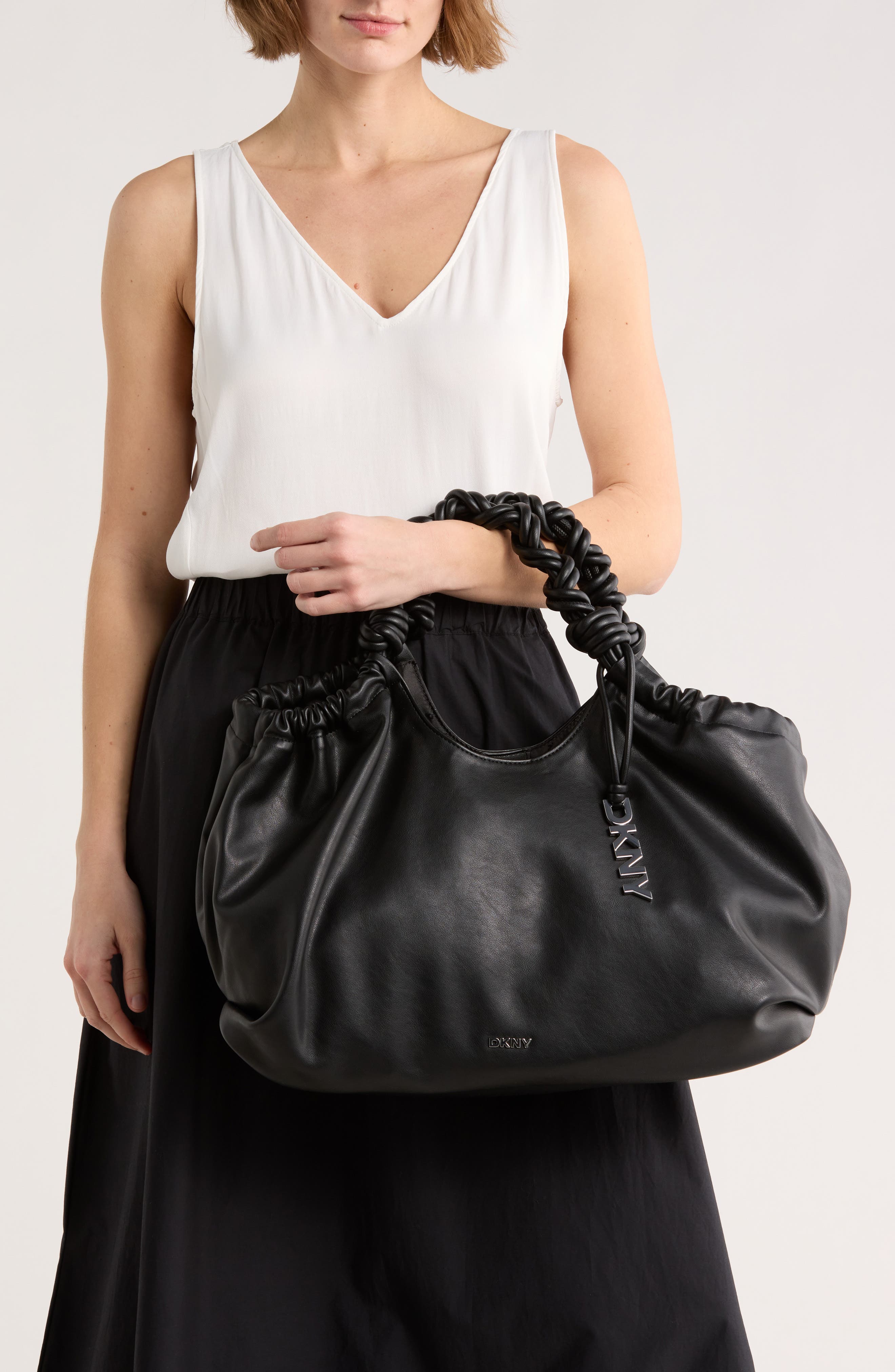 DKNY Pia Faux Leather Tote, Alternate, color, Black/ Silver