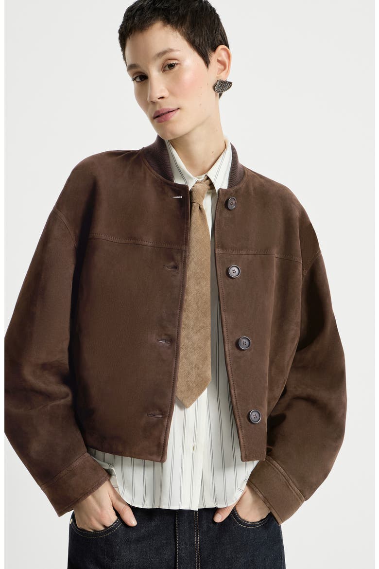 Couture suede outerwear jacket with monili, Alternate, color, Pine Cone Brown