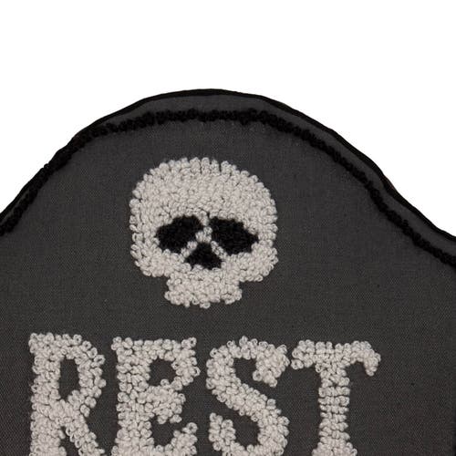 C & F Home C&f Home Halloween "rip" Skeleton Skull Tombstone Shaped Hooked Accent Pillow 18" X 18" In Black