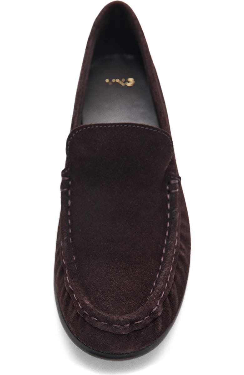 MANGO Gathered Suede Loafer, Alternate, color, Chocolate