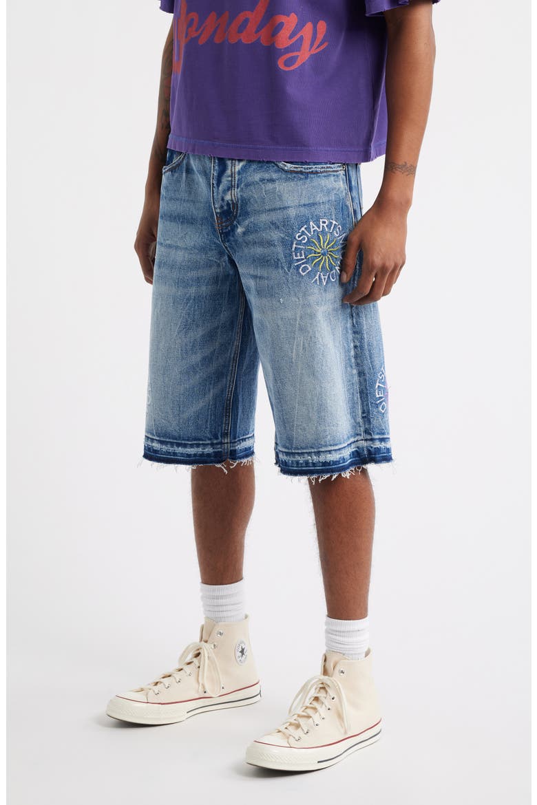Sol Embroidered Denim Shorts, Alternate, color, INDIGO