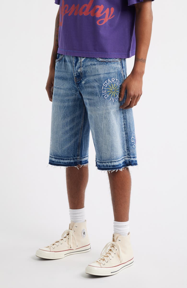 DIET STARTS MONDAY Sol Embroidered Denim Shorts, Alternate, color, Indigo