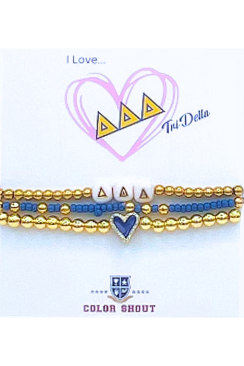 Delta Delta Delta Love My Sorority Bracelet Stack, Main, color, Yellow Gold