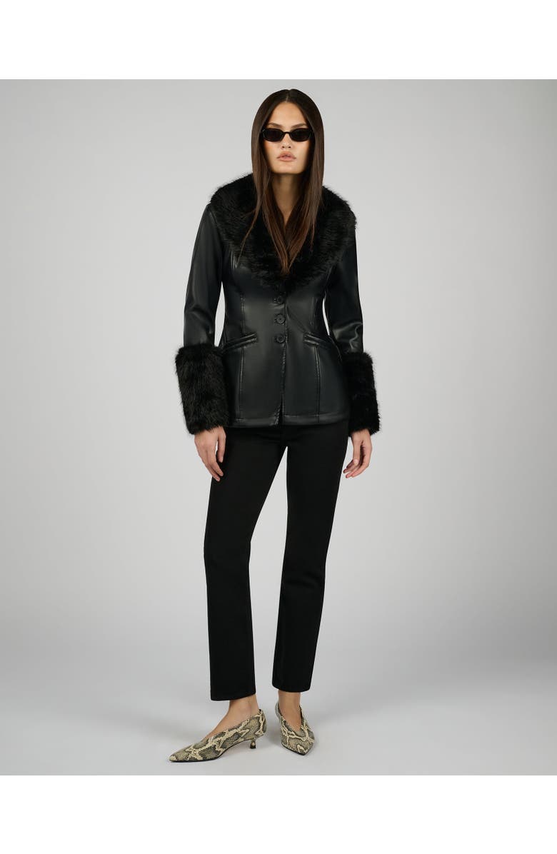 WeWoreWhat Fur Collar Jacket, Alternate, color, Black