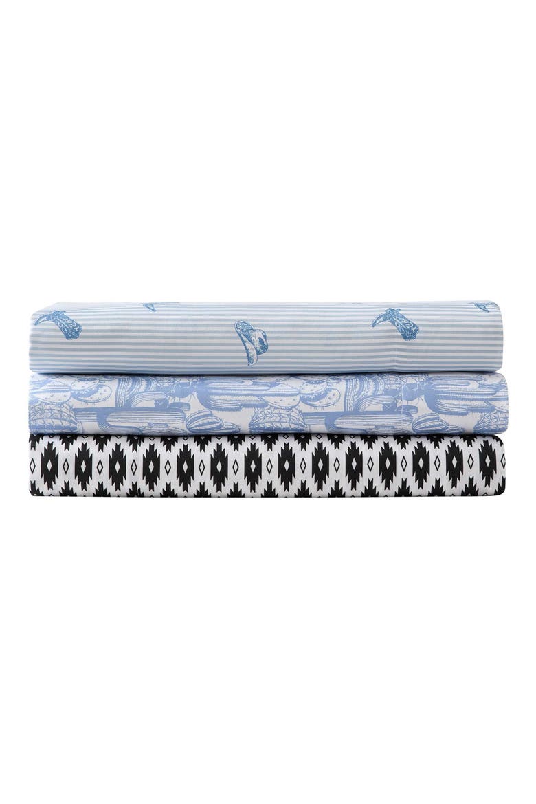 Cactus Toile Print Sheet Set, Alternate, color, LIGHT PASTEL BLUE