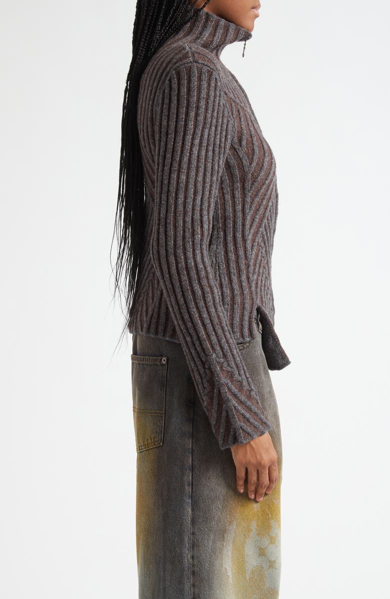 Paolina Russo Warrior Rib Merino Wool Blend Cardigan, Alternate, color, Grey/ Brown