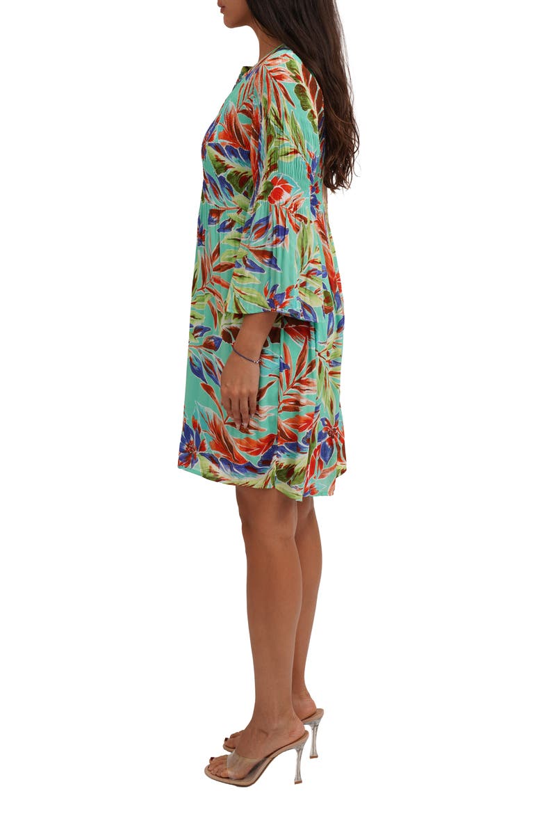 Three-Quarter Sleeve Plissé Dress, Alternate, color, TROPICAL DAYDREAM