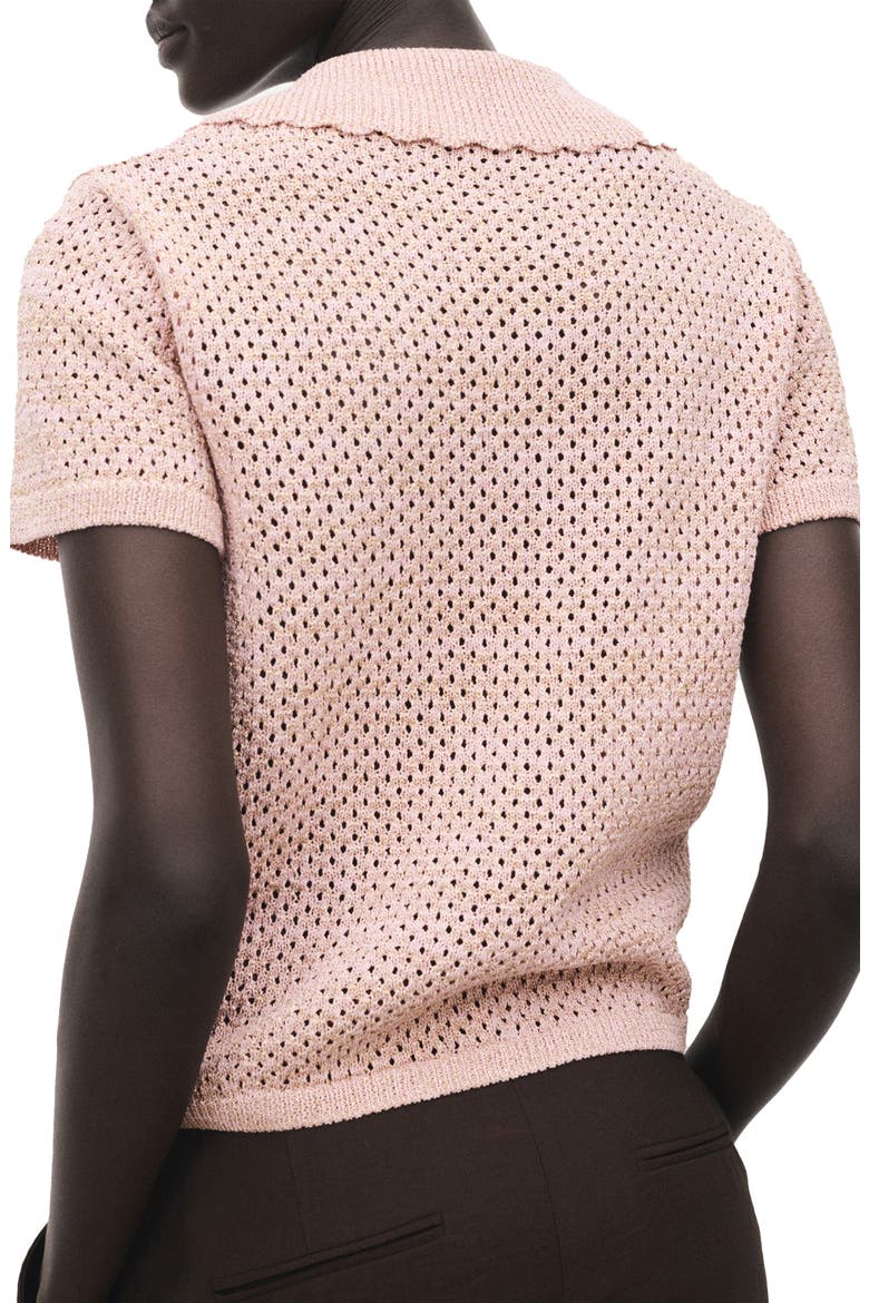 Limusin Metallic Open Stitch Polo Sweater, Alternate, color, PASTEL PINK