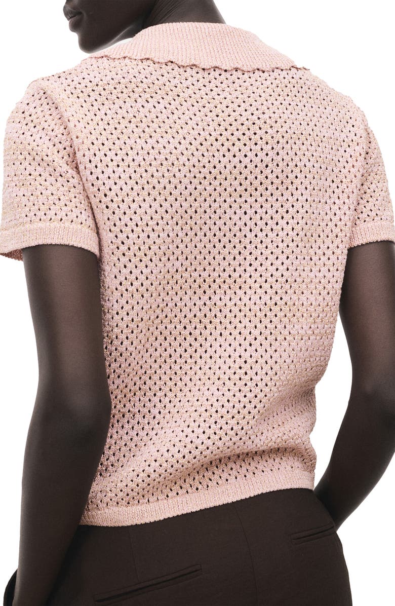 MANGO Limusin Metallic Open Stitch Polo Sweater, Alternate, color, Pastel Pink