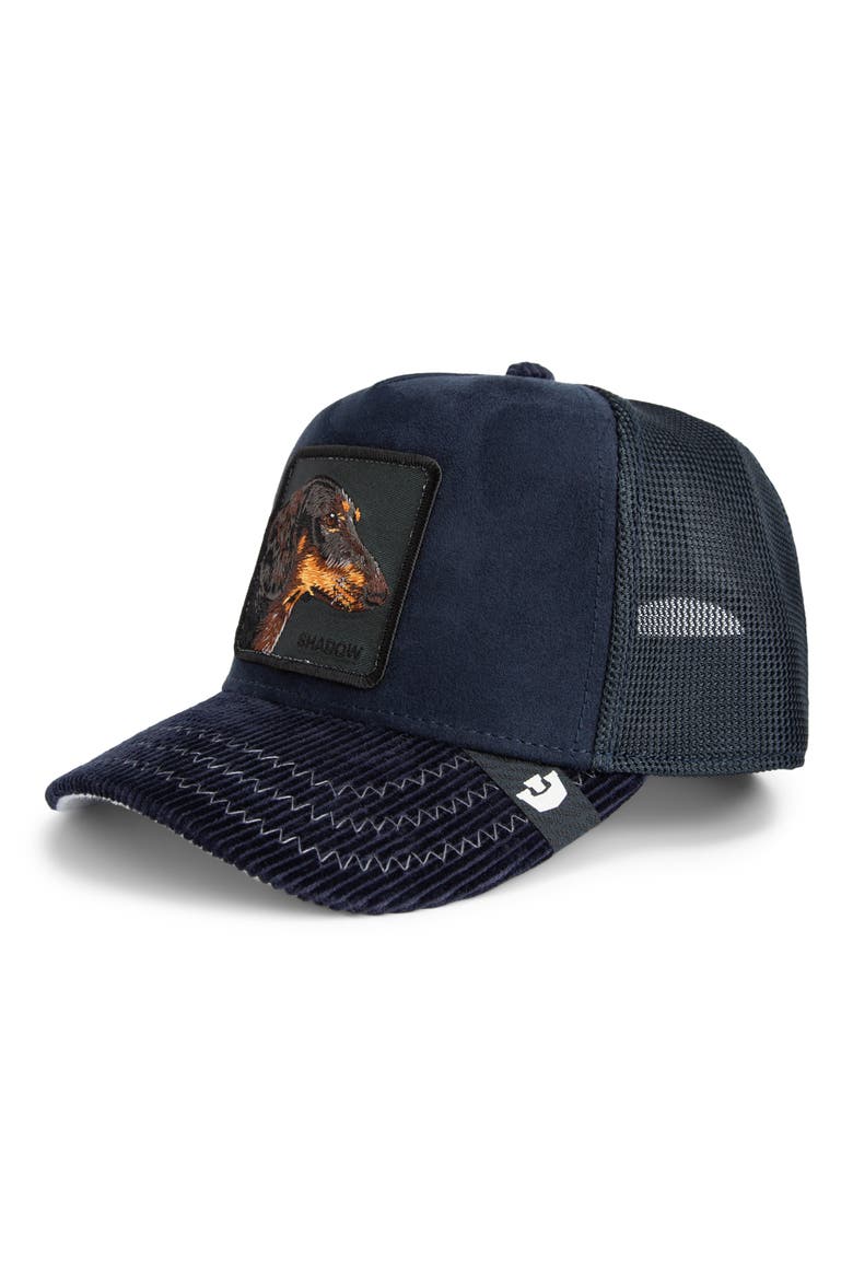 Shadow Remix Dog Patch Snapback Trucker Hat, Alternate, color, NAVY MULTI