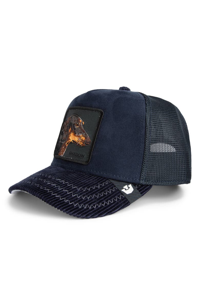 Goorin Bros. Shadow Remix Dog Patch Snapback Trucker Hat, Alternate, color, Navy Multi