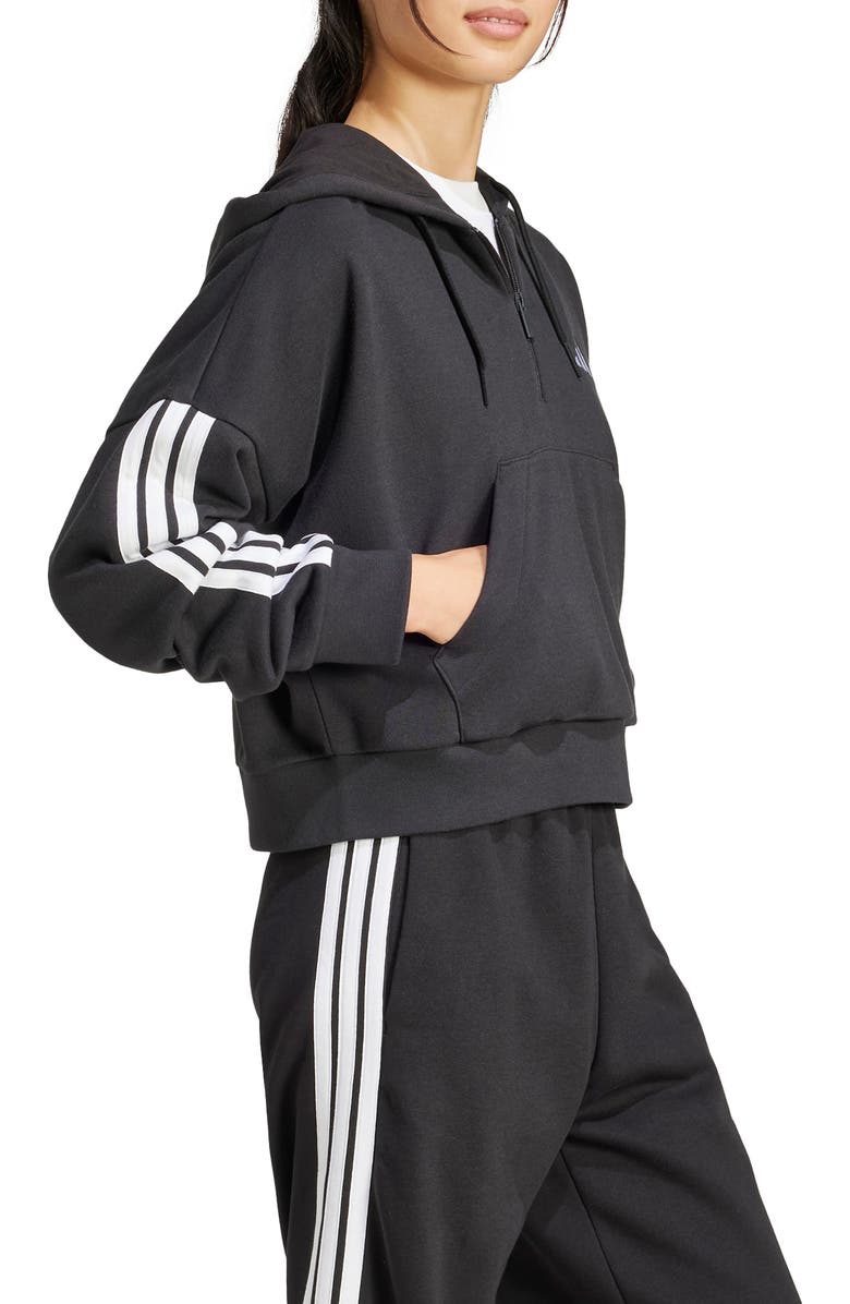 adidas Essentials 3-Stripe Quarter Zip Sweatshirt, Alternate, color, Black/ White