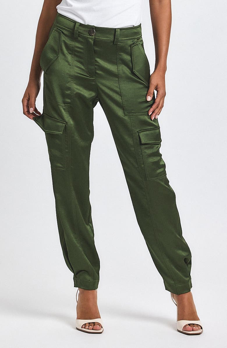 Derek Lam 10 Crosby Elian Stretch Satin Utility Pants, Main, color, Fatigue