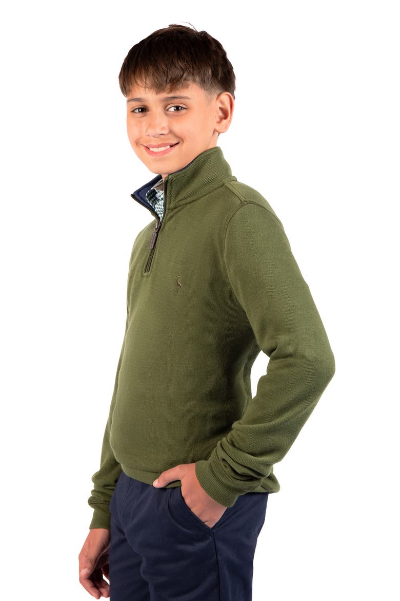 Kids' French Rib Quarter Zip Pullover Sweater, Alternate, color, ARMY GREEN