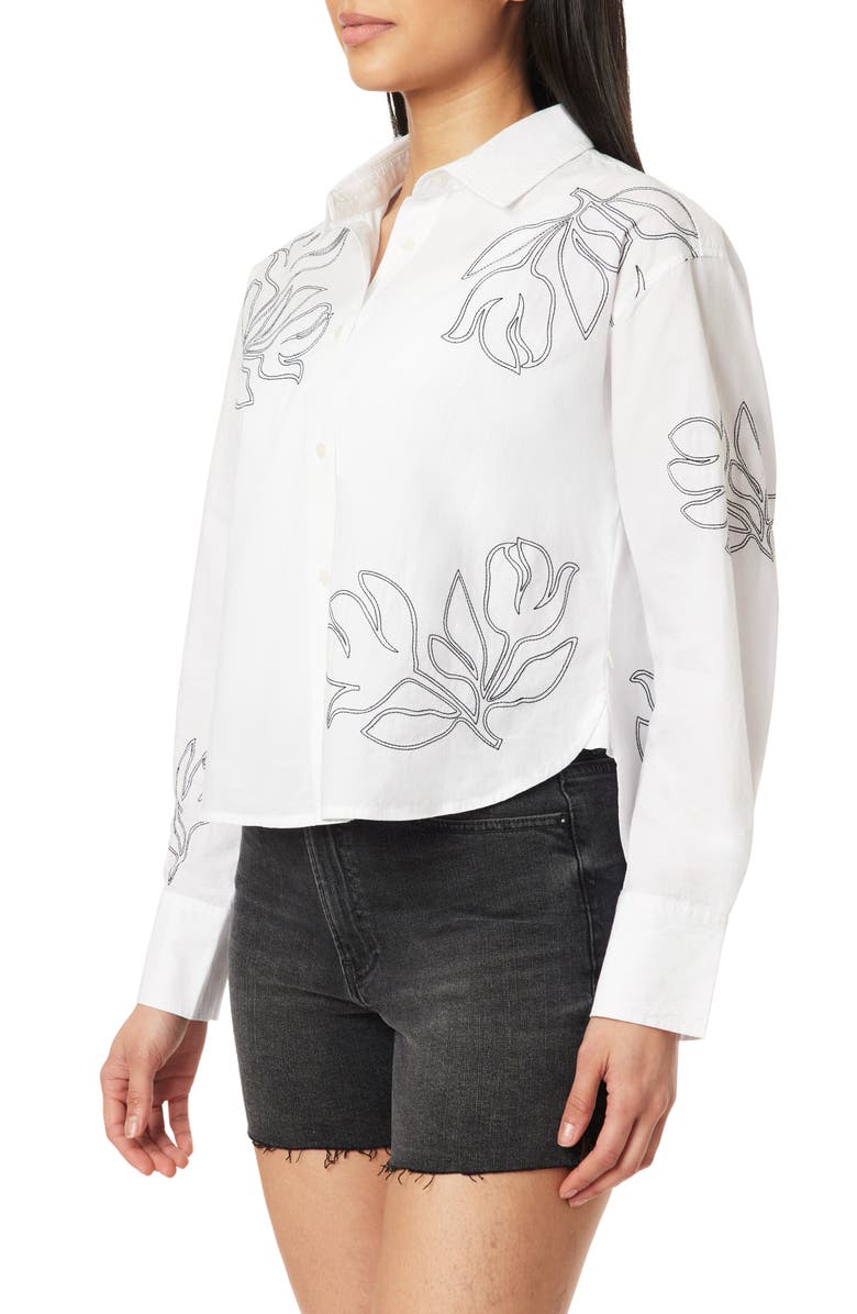 Floral Embroidered Crop Button-Up Shirt