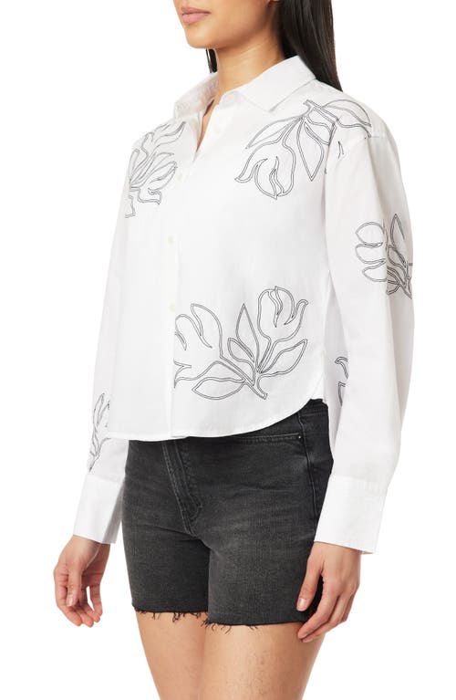 Scotch & Soda Floral Embroidered Crop Button-up Shirt In White