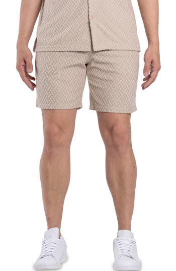 Shop Spring + Mercer Casual Jacquard Terry Shorts In Beige