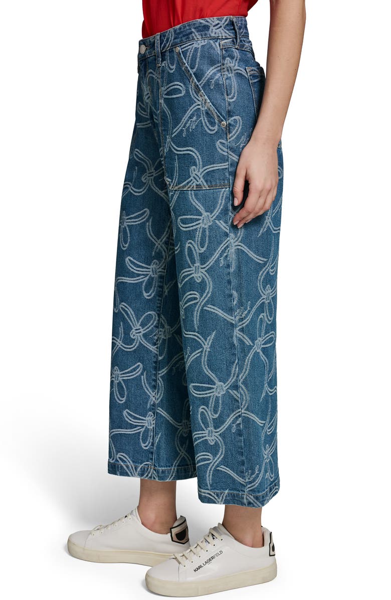 KARL LAGERFELD PARIS Bow Crop Wide Leg Jeans, Alternate, color, Medium Indigo