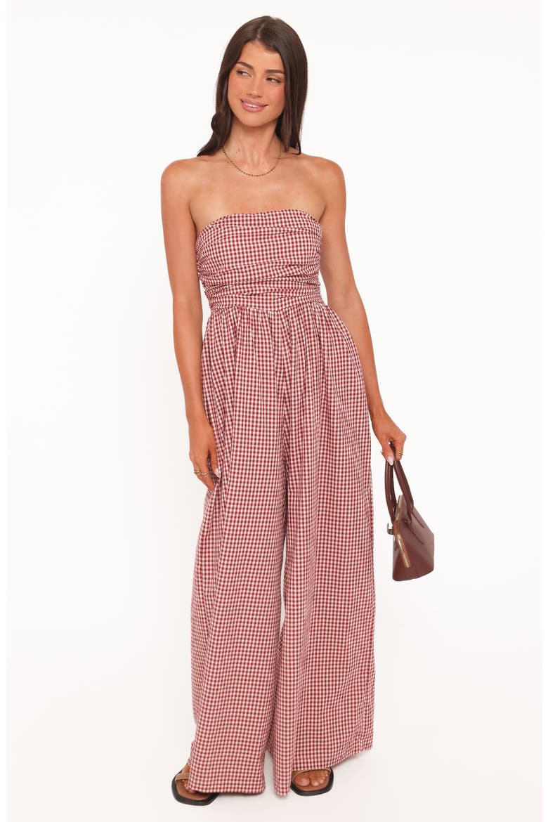 Paige Strapless Wide Leg Jumpsuit, Alternate, color, RED GINGHAM