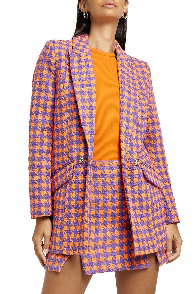 Houndstooth Bouclé Blazer, Main, color, ORANGE