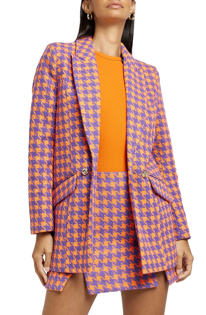River Island Houndstooth Bouclé Blazer, Main, color,