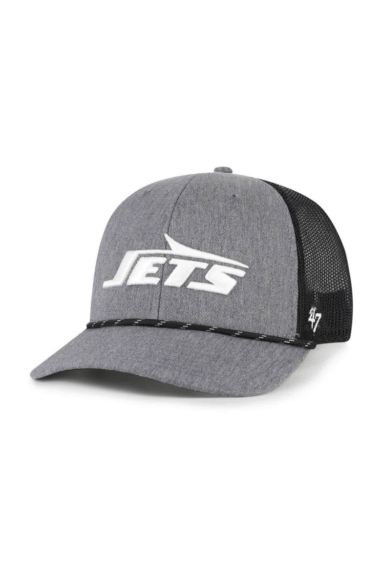 Men's '47 Heather Charcoal New York Jets Carbon Rope Trucker Adjustable Hat, Main, color, Heather Charcoal