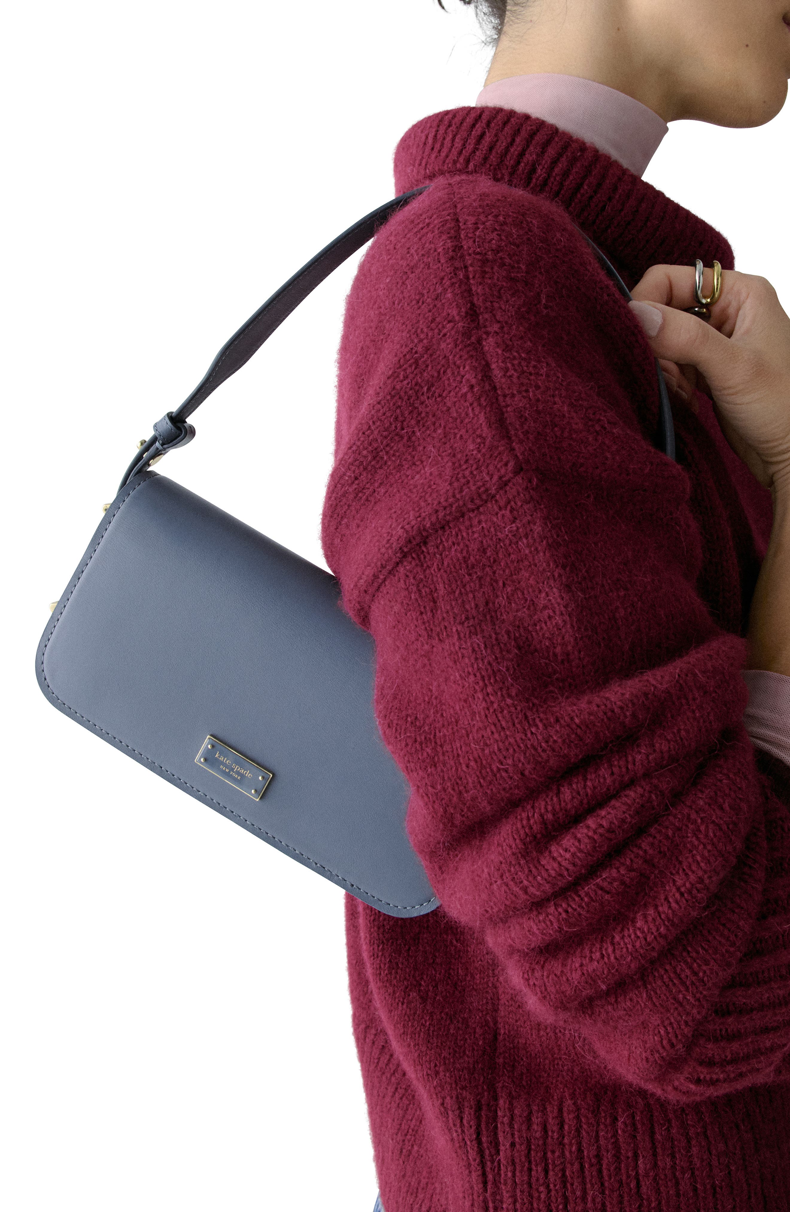 Kate Spade New York small liv leather east/west shoulder bag, Alternate, color, Cinder Grey