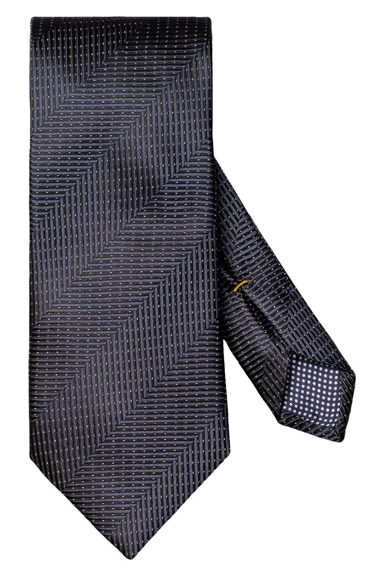 Herringbone Woven Silk Tie, Main, color, NAVY