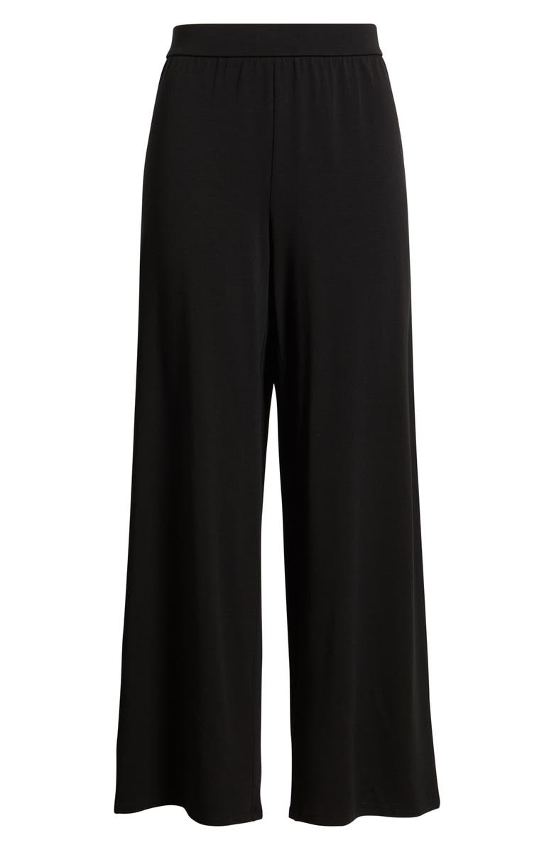 Eileen Fisher Jersey Ankle Wide Leg Pants, Alternate, color, Black