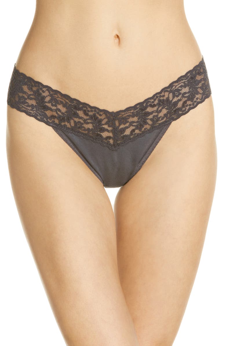 Hanky Panky Cotton & Stretch Lace Original Rise Thong, Main, color, 