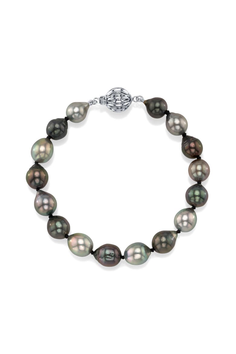 8-9mm Tahitian South Sea Multicolor Drop-Shape Pearl Bracelet - Premier AAAA Quality, Main, color, Sterling Silver Clasp