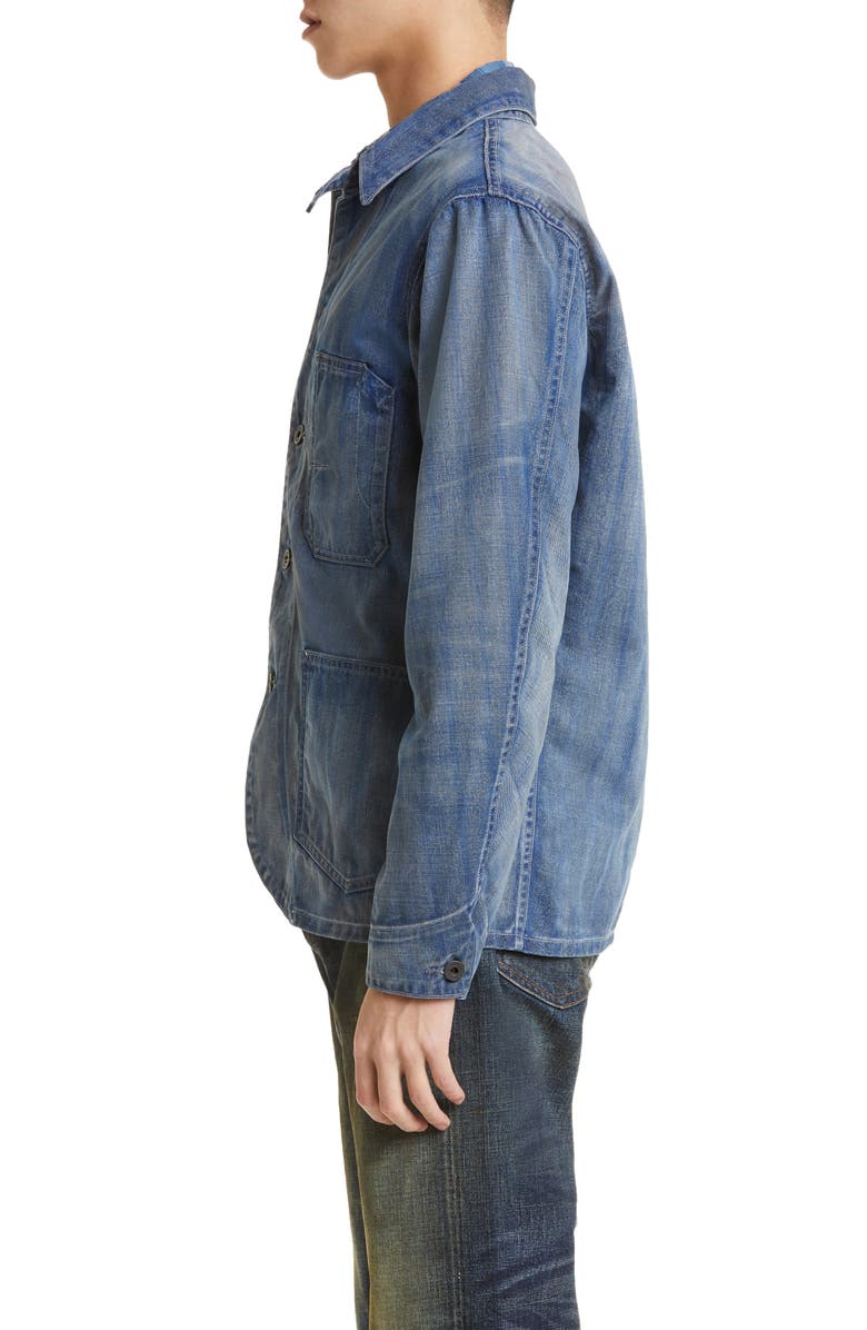 Double RL Indigo Stripe Twill Engineer Coat, Alternate, color, 