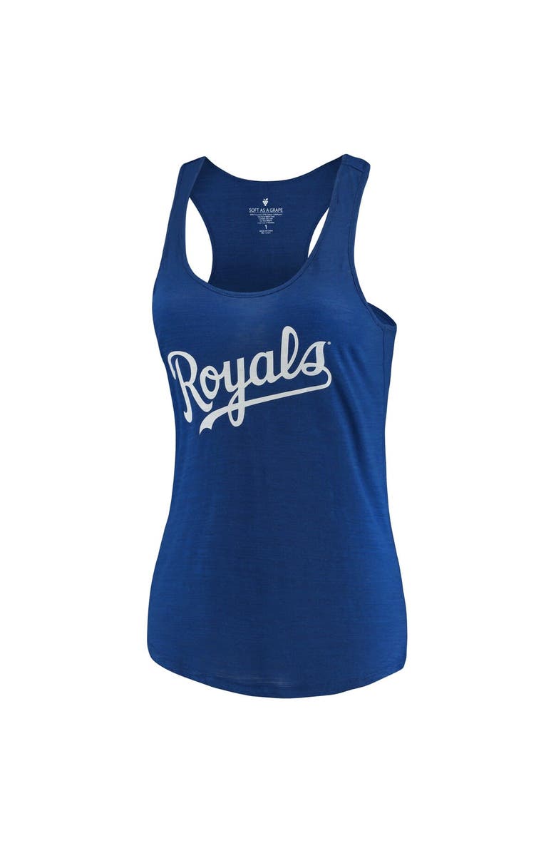 SOFT AS A GRAPE Women's Soft as a Grape Royal Kansas City Royals Plus Size Swing for the Fences Racerback Tank Top, Main, color, 