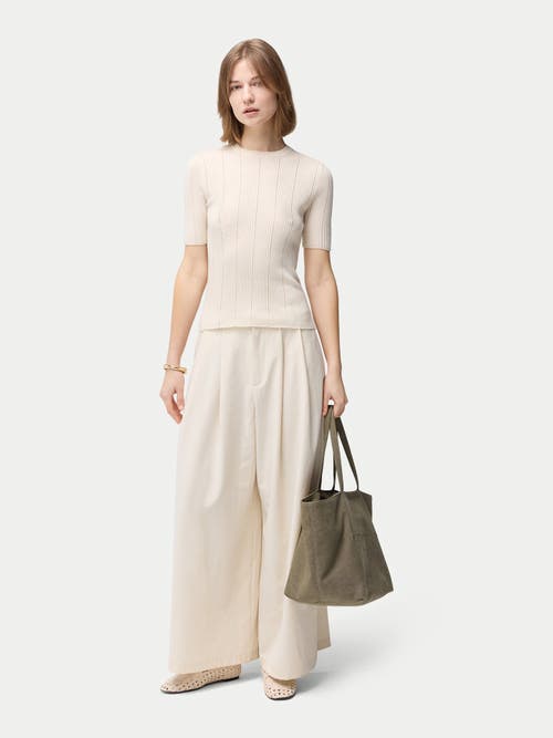 Gobi Mongolian Cashmere Ajour-knit Cashmere Silk Top In Whisper White