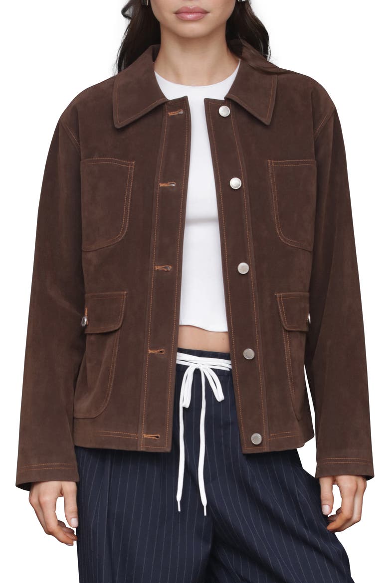 Faux Suede Crop Barn Jacket, Main, color, ESPRESSO